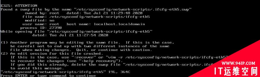 e325 attention怎么解决 Found a swap file by the name “/etc/.profile.swp”owned by： root dated： Wed Jul